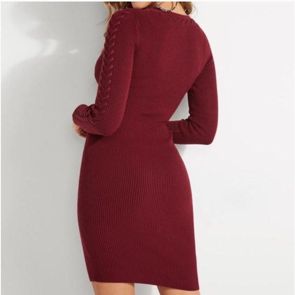 GUESS Women’s Twist Front Ramel Burgundy Sweater Dress - Size XXS, 00 - Picture 4 of 6